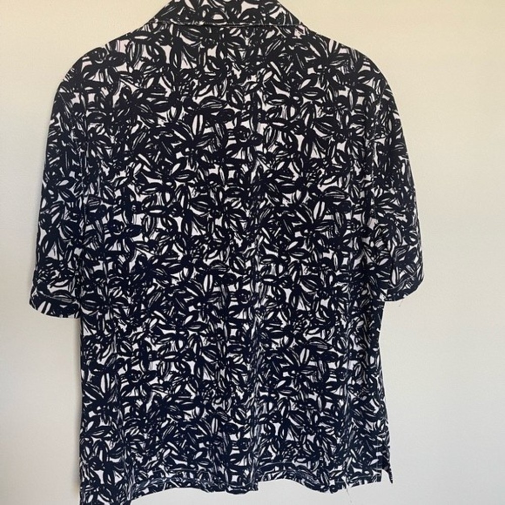 Koret Navy Blue White Floral Print Button Up V Neck Size M - Picture 6 of 10